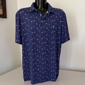 Izod Dark Blue Polo with Pink Flamingo Design L